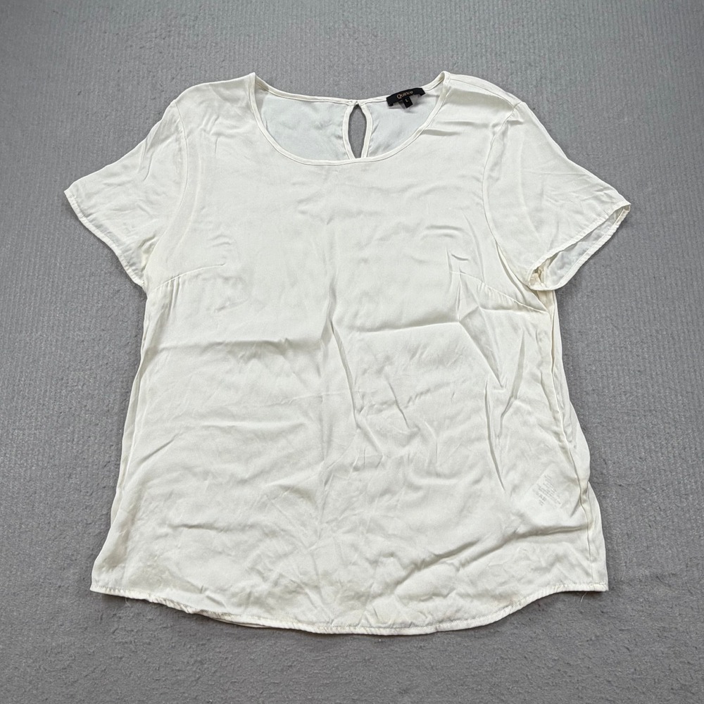 Quince Washable Stretch Silk Tee Womens Large Ivory Short Sleeve